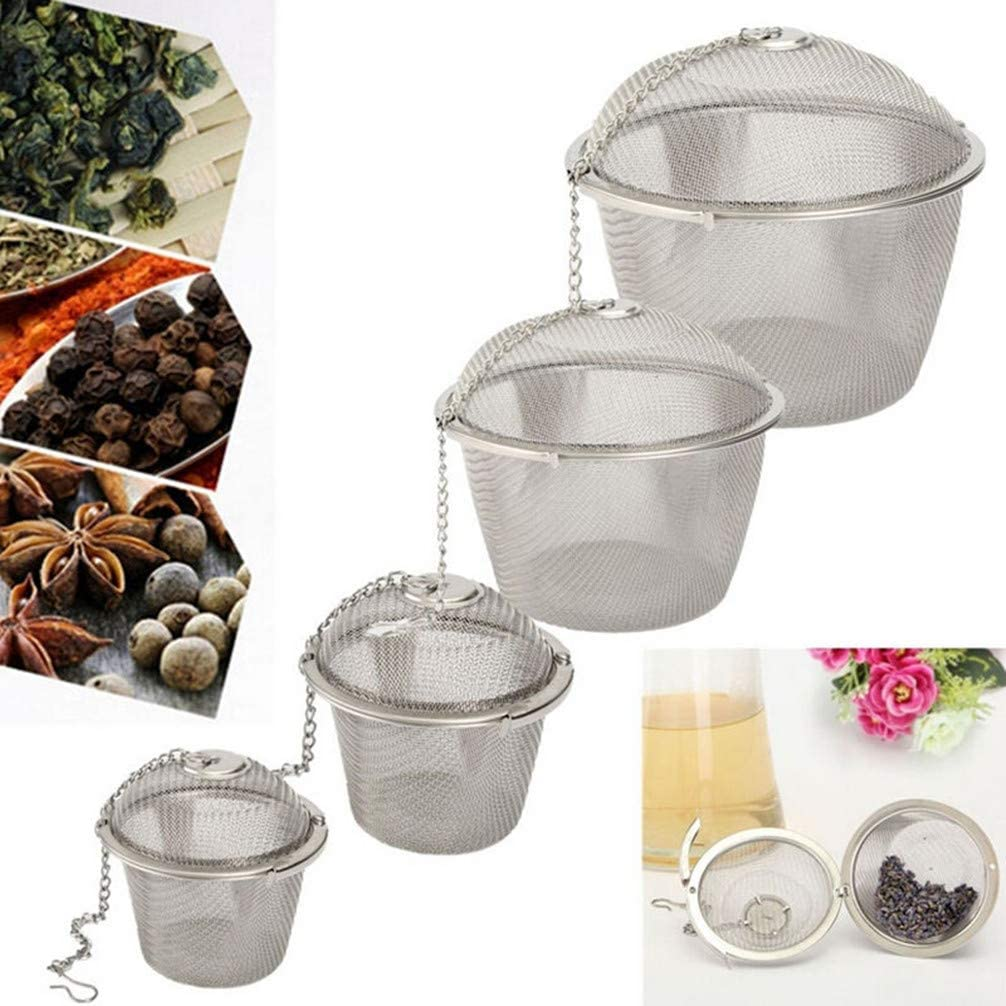 Shuo 4 Size Stainless Steel Tea Strainer Infuser Tea Ball Locking Ball Tea Spice Mesh Herbal Ball Cooking Tools with Chain