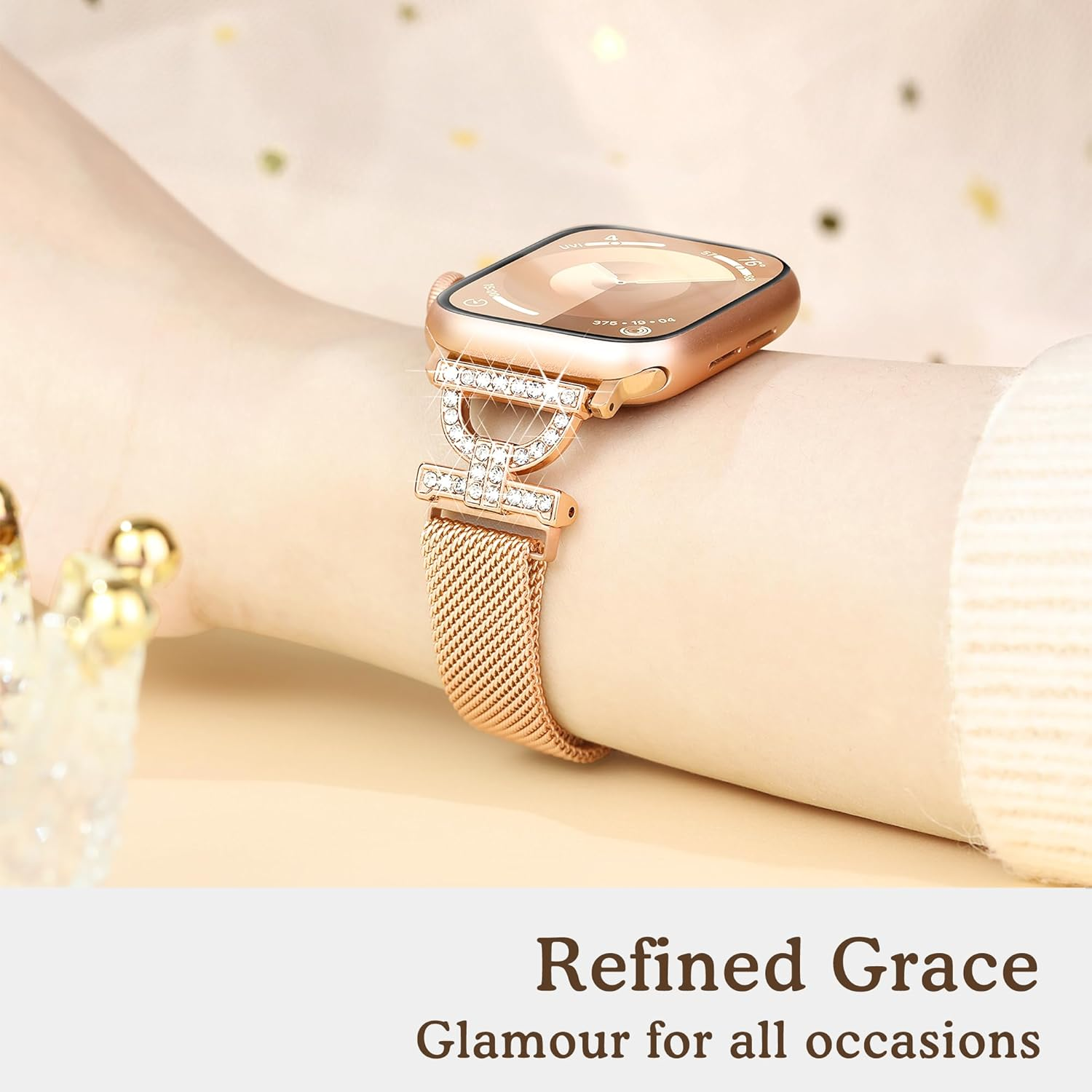 Vamyzji Compatible with Apple Watch Band 49Mm 46Mm 45Mm 44Mm 42Mm (Series 3 2 1), Silm Fashion Bling Magnetic Milanese for Apple Watch Series 11 10 9 8 7 6 5 4 3 2 1 SE, Metal Iwatch Strap for Women