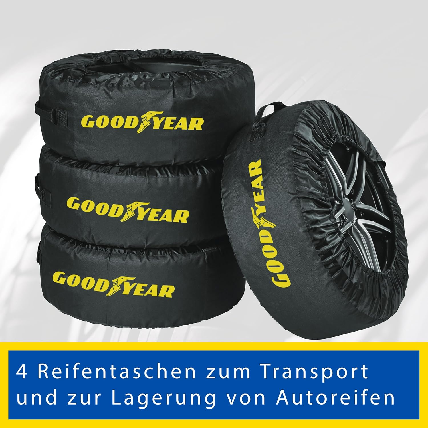 GOODYEAR Tyre Bags Made of 600D Polyester for Transporting, Storage of Tyres, UV Protection, Water-Repellent, Black, Set of 4 - Blue image number 2