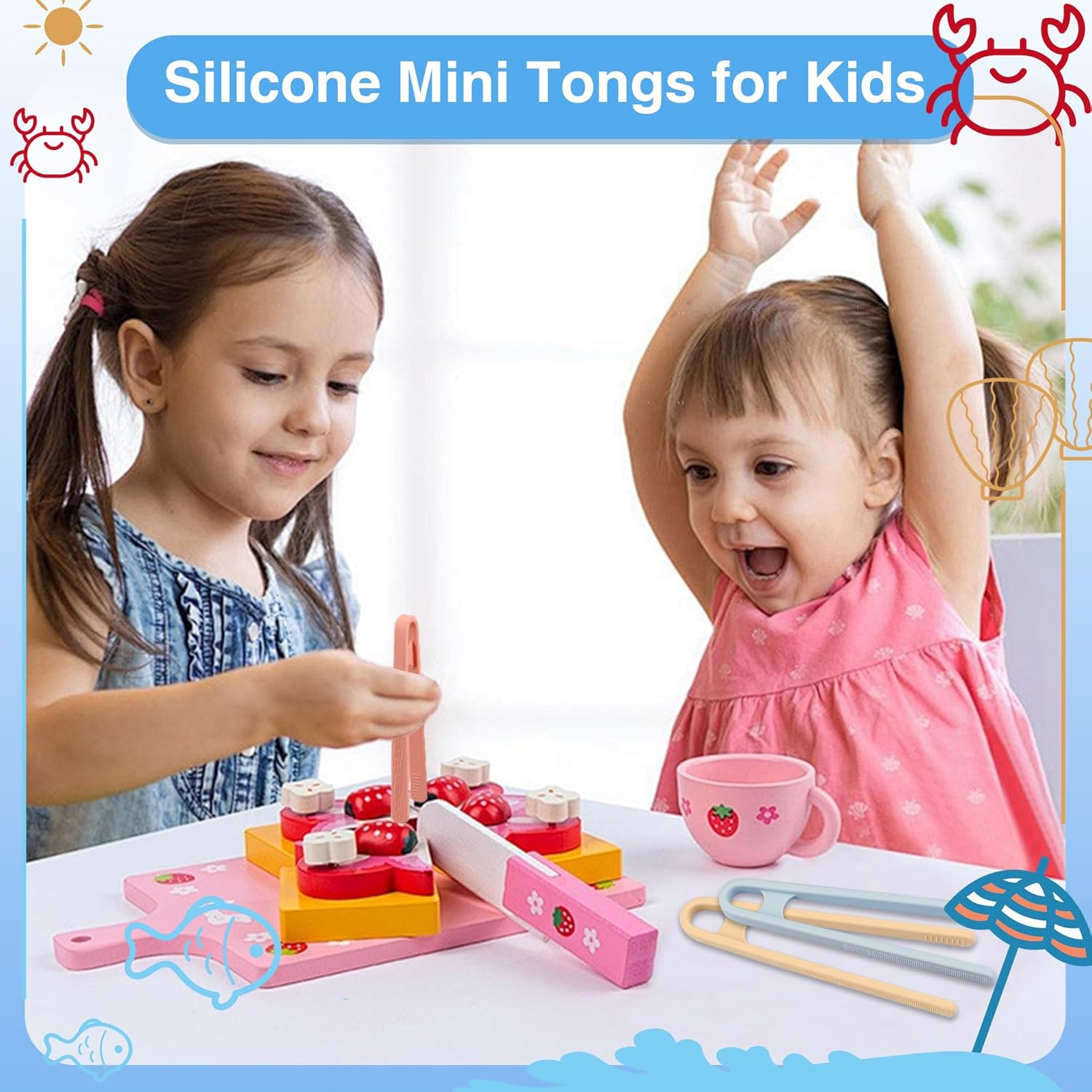 3 Pcs Silicone Mini Tongs 5.5 Inch 3 Color Small Tongs,Plastic Tweezers Toddler Tongs for Fine Motor Skills Sensory Toys and Accessories image number 2