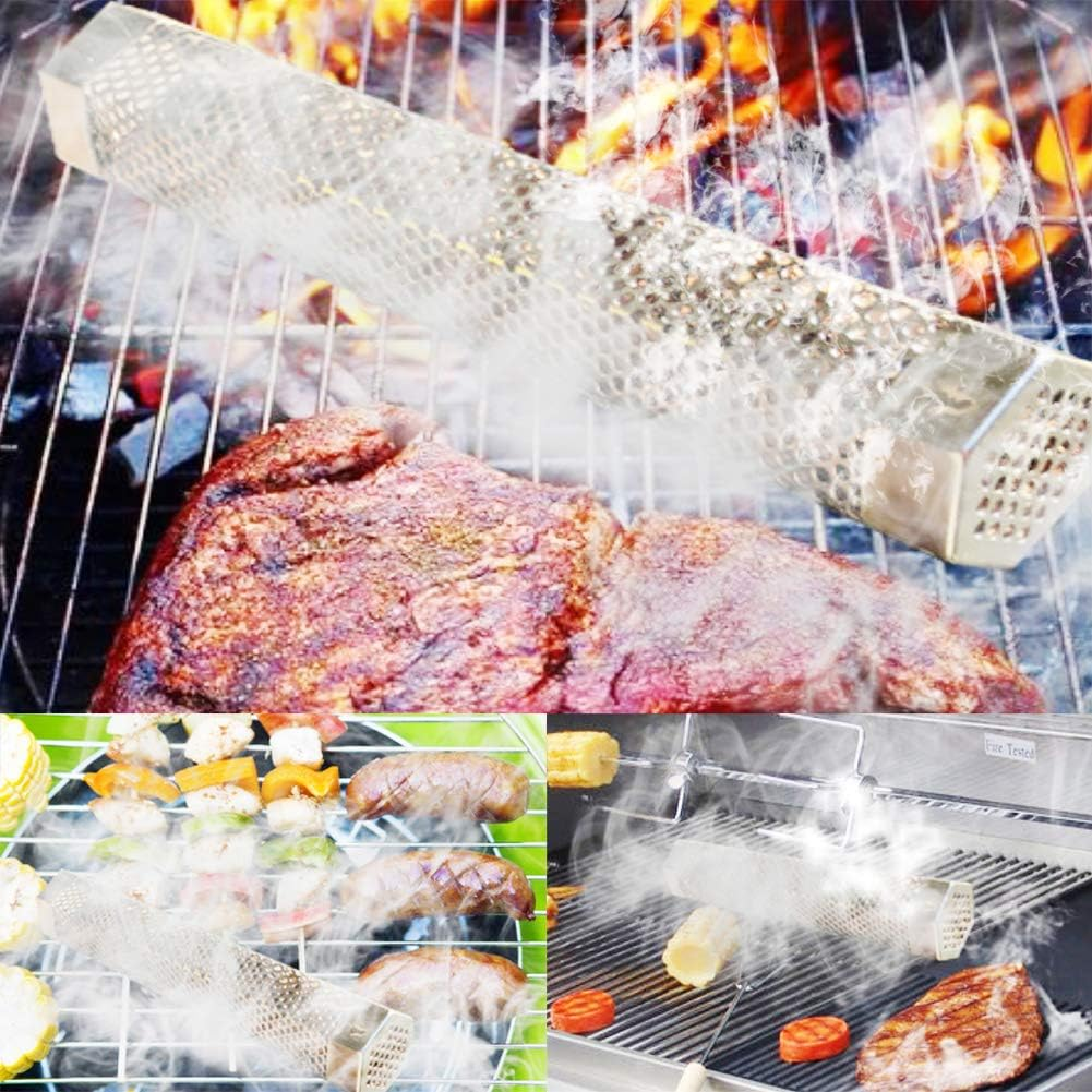 Smoke Tube 12" Smoker Tube for Pellet Grill 2 Pack Cold/Hot Smoking Generator for BBQ Stainless Steel Wood Pellet Tube Smoker Fit Electric Gas Charcoal Grill image number 4