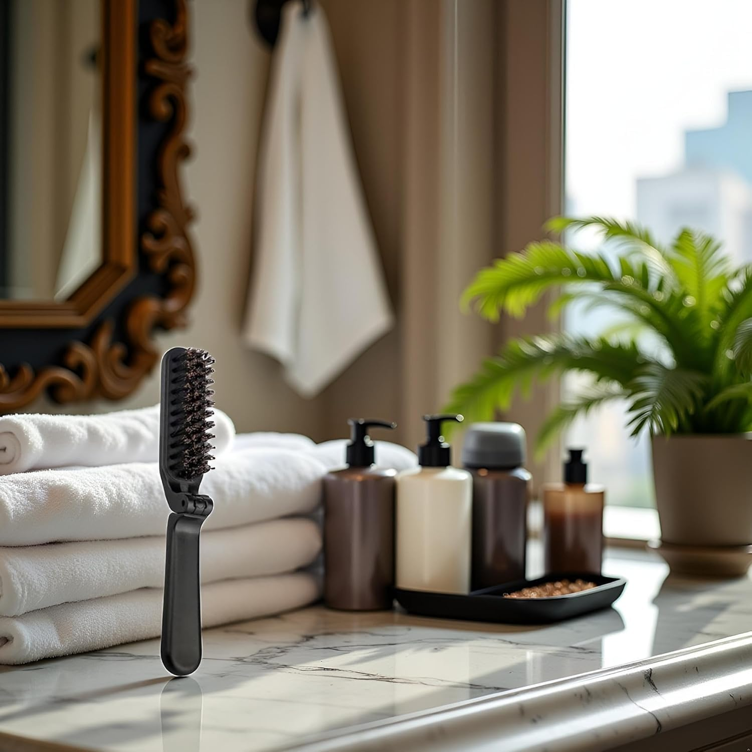 Foldable Boar Bristle Brush Collapsible Anti-Static Brush for Men and Women image number 1