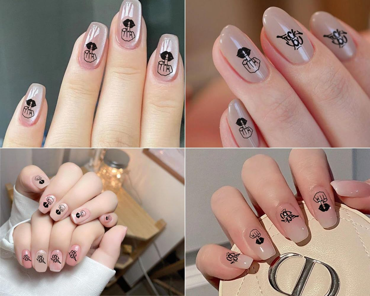 DS. DISTINCTIVE STYLE Middle Finger Nail Art Stickers 4 Sheets of Self-Adhesive Nail Decals 2 Styles X 6 Sizes Sticker Decal for Nail Designs image number 2