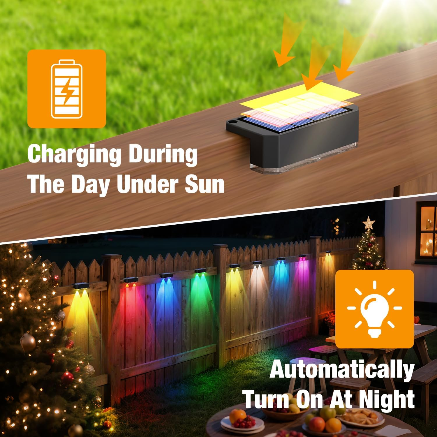 Peasur Pack of 8 RGB Solar Lights for Outdoors, Solar Fence Lights, Outdoor Light, Waterproof Solar Light Fence, Solar Wall Light Outdoor for Steps, Patio, Stairs, Balcony