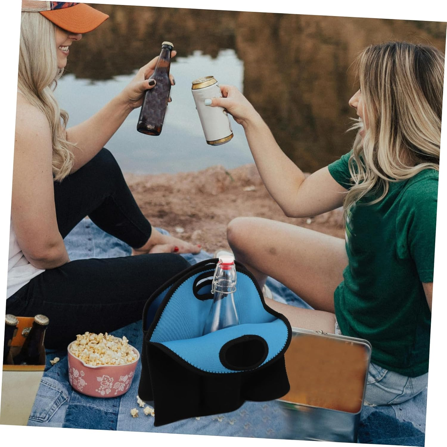 ULTECHNOVO Beer Bottle Cooler Sleeve Neoprene Beer Can Carrier Tote Bag with Handle for Outdoor Parties and Picnics 6Pcs Blue image number 2