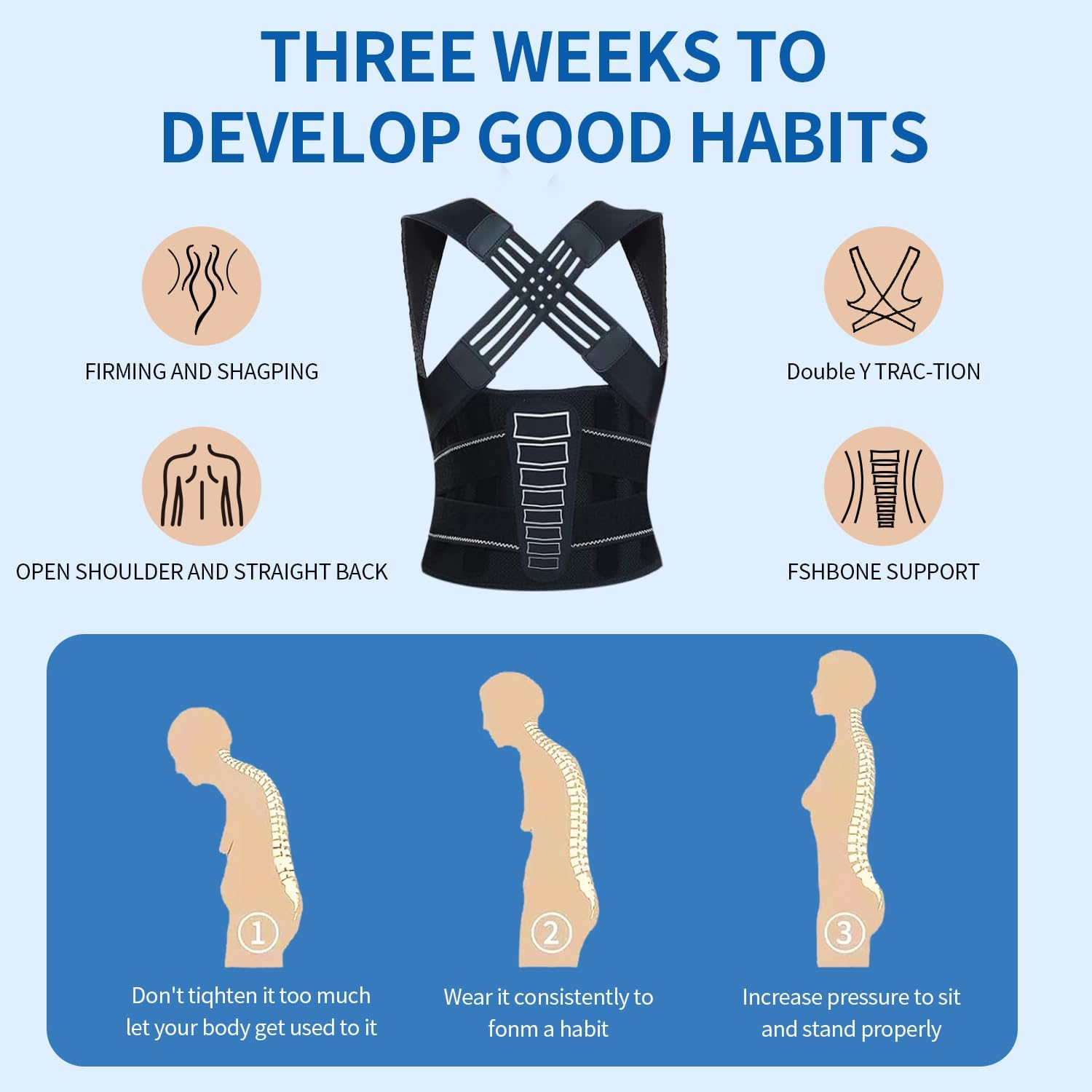 Back Support Posture Corrector for Women Men, Shoulder Supports & Immobilizers Scoliosis and Hunchback Adjustable Belt Back Brace for Lower Back Pain Posture Trainer - Black (Medium) image number 6