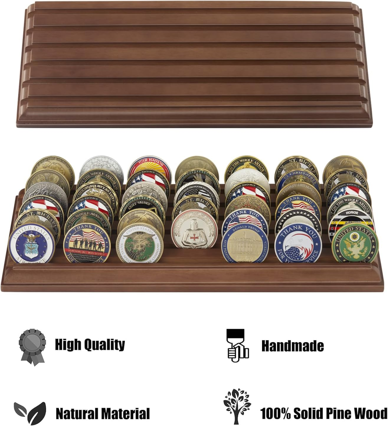 LIUYALO Military Challenge Coins Display Stand - 6 Row (Walnut Wooden Base with Black Felt Background)