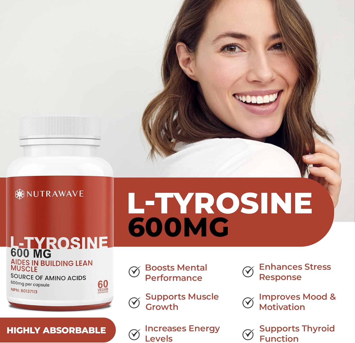 L-Tyrosine 1200Mg per Serving (2 Capsules)
