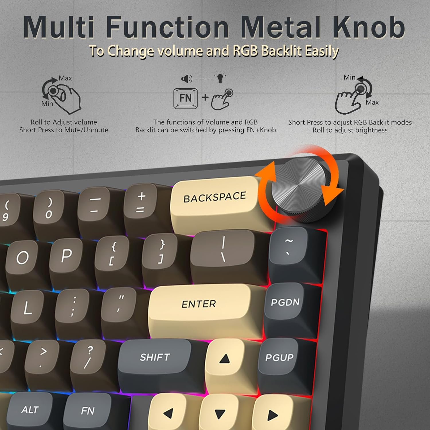 Redragon 60% Wireless Mechanical Gaming Keyboard, Full Aluminum Shell, Bluetooth/2.4Ghz/Usb-C, Creamy Sound, RGB Light, Metal Knob, Hot Swappable Pre-Lubed Linear Switches, Gasket Structure image number 4