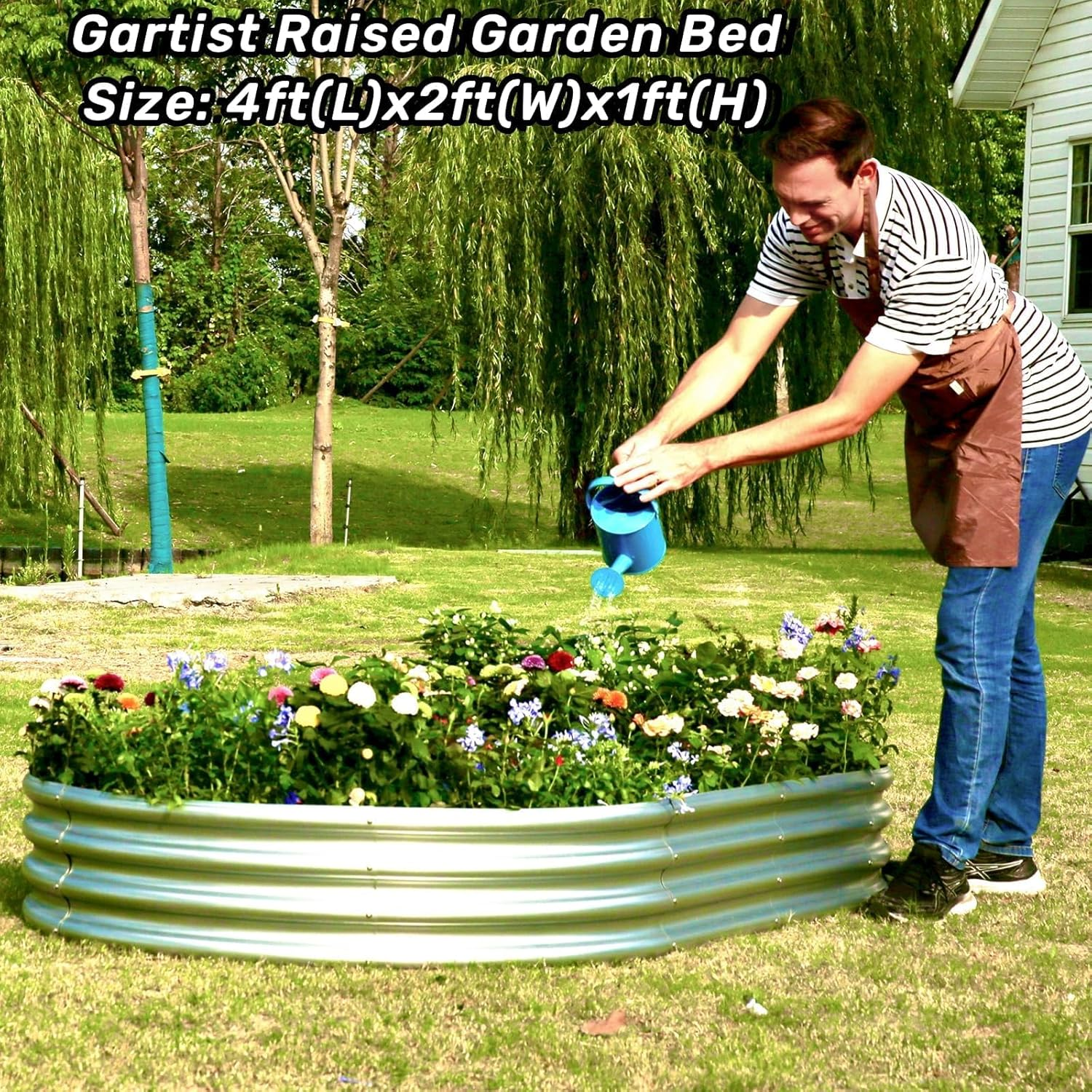 Gartist Thickening Galvanized Raised Garden Bed with Gloves, Tools Free Assembly Planter Box for Outdoor, Oval Larger Space Garden Bed Planter for Herbs, Vegetables, Fruits(4 X 2 X 1Ft, Silvery) image number 6