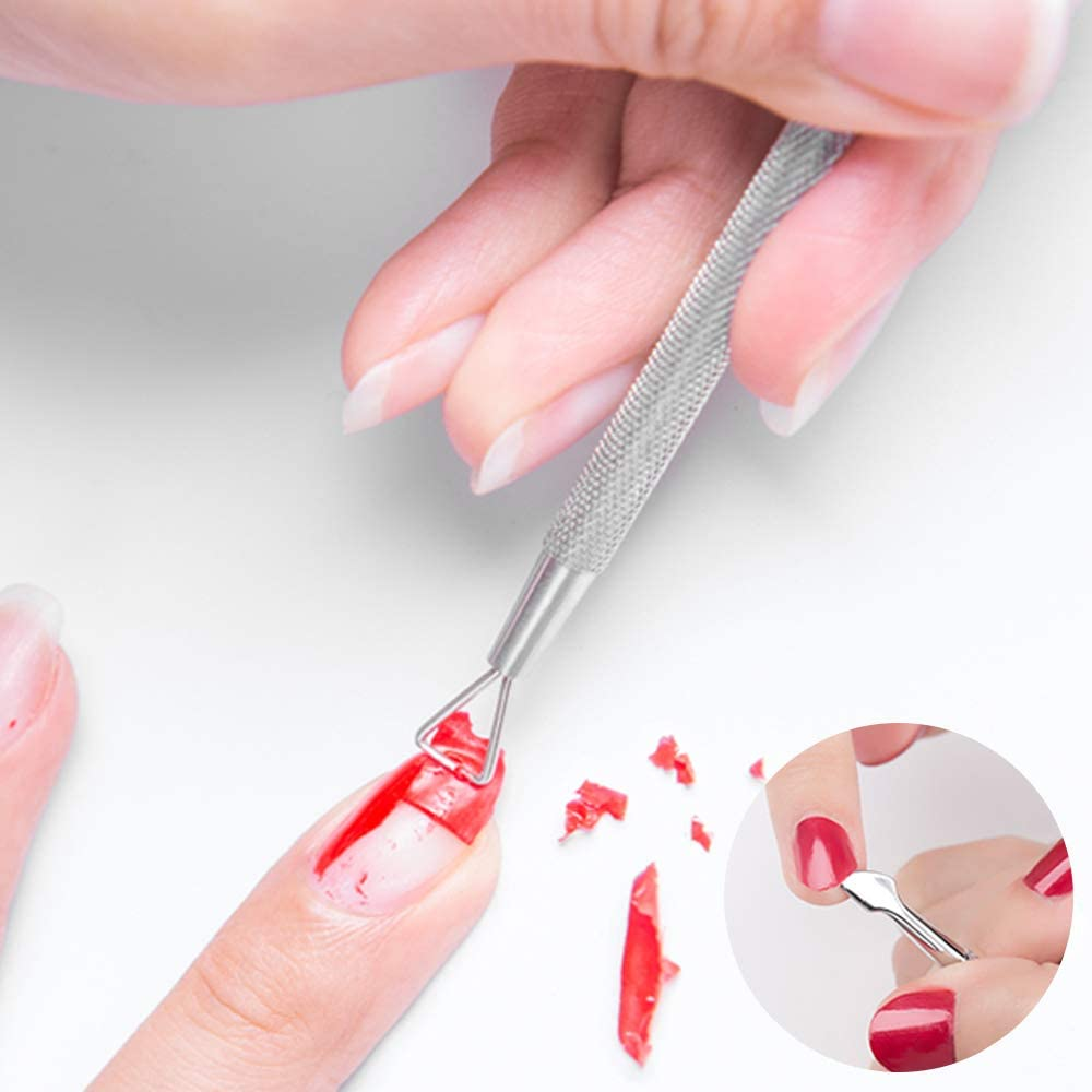 Nail Polish Remover Kit,Sonku Stainless Steel Triangle Cuticle Scraper and Double Head Pusher with 2 Pcs Grey Nail Files 10 Pcs Pink Nail Clips 600 Pcs Nail Wipe Cotton Pads image number 3