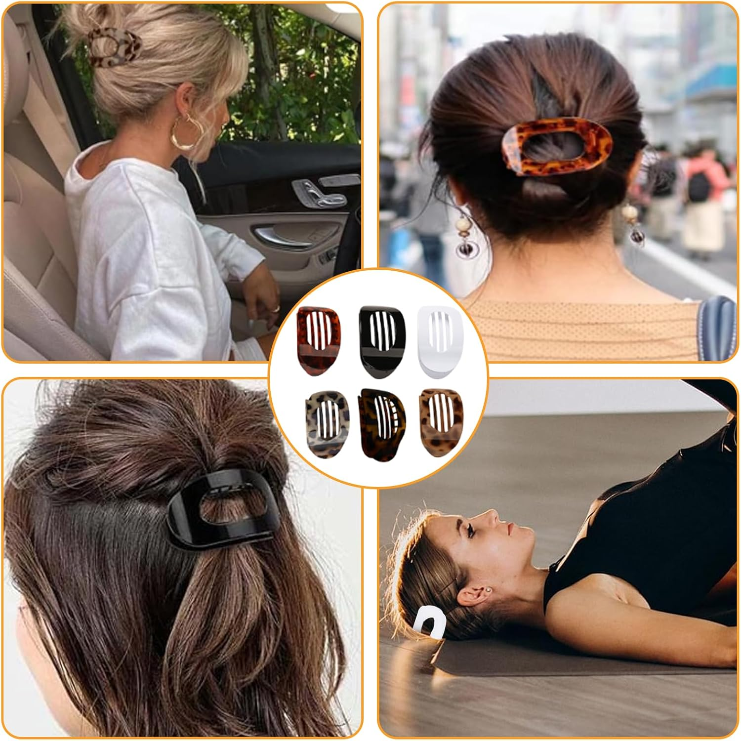 AYNKH 6 PCS Flat Hair Claw Clips for Women Fine Thick Hair, Curved Design Flat Claw Clip Strong Hold Hair Clip Accessories for Women and Girls image number 4