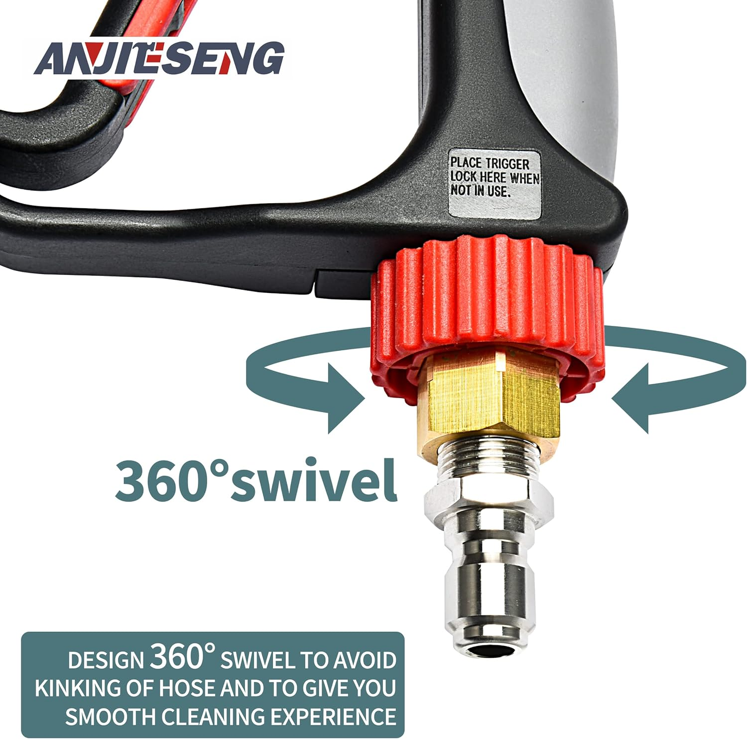ANJIESENG Pressure Washer Short Gun, 5000 PSI /10.5 GPM Industrial Grade Best for Gas Power Washer with 360 Degree Swivel, 3/8&rdquo; Quick Connector M22 14 Fitting with 1/4" Quick Socket 5 Nozzle Tips image number 4