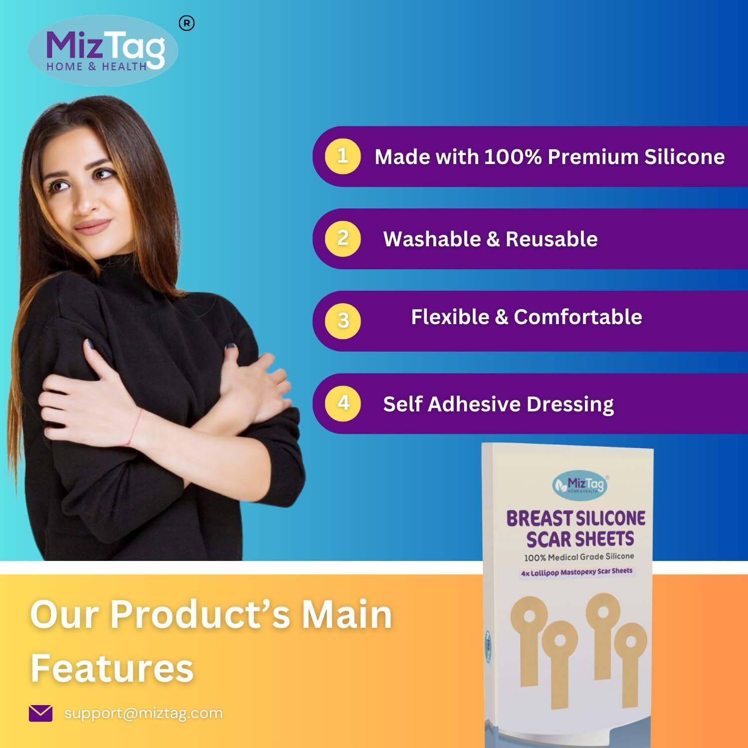 Post-Op Surgery Essentials for Breast Reduction and Augmentation - Silicone Sheets for Recovery - Comfortable Fit under Post-Op Bra (4 PCS) image number 2