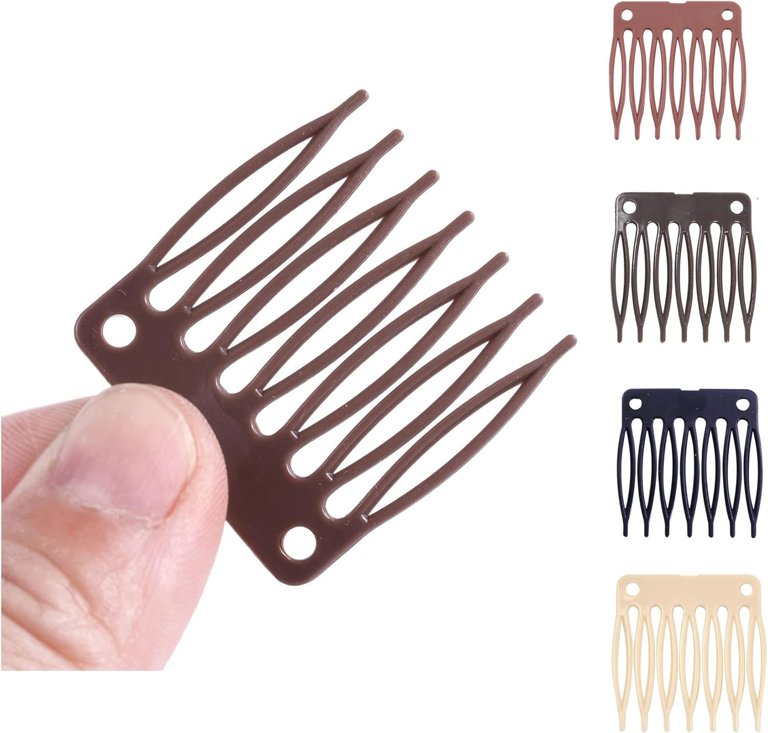 50Pcs/Lot Hair Wig Plastic Combs and Clips for Wig Cap Wig Combs for Making Wig(Brown)