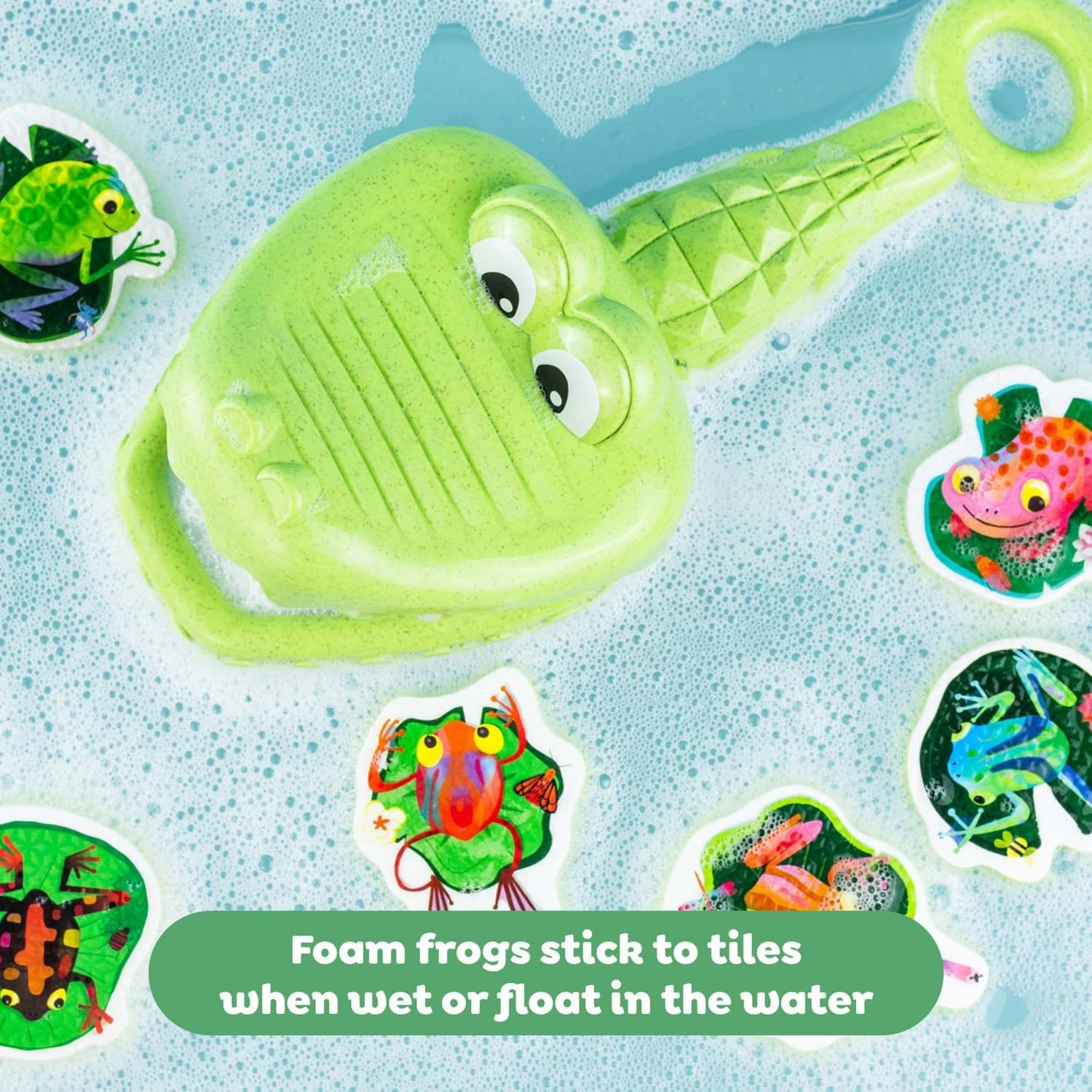 Tiger Tribe: Croc Chasey - Catch a Frog - Fun Bath Toy, Snap-Scoop-Catch Frogs, Frogs Float or Stick to Tiles, ECO Bioplastic, Toddler & Kids Ages 1-3 image number 5