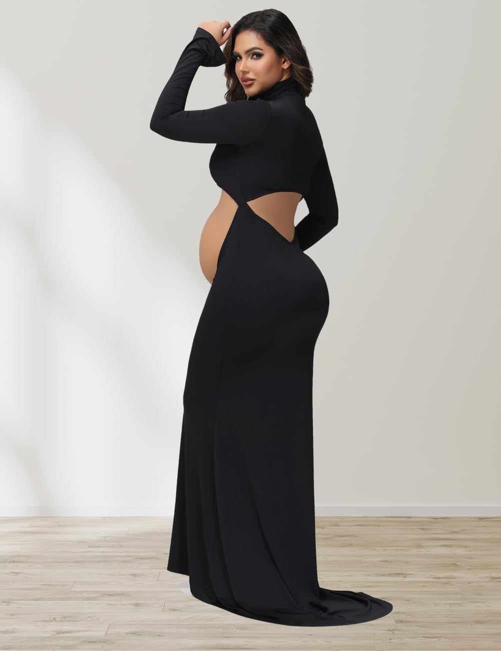 Justvh Women'S Maternity Crossover Mock Neck Photoshoot Dress Split Mermaid Maxi Photography Gown for Baby Shower image number 6