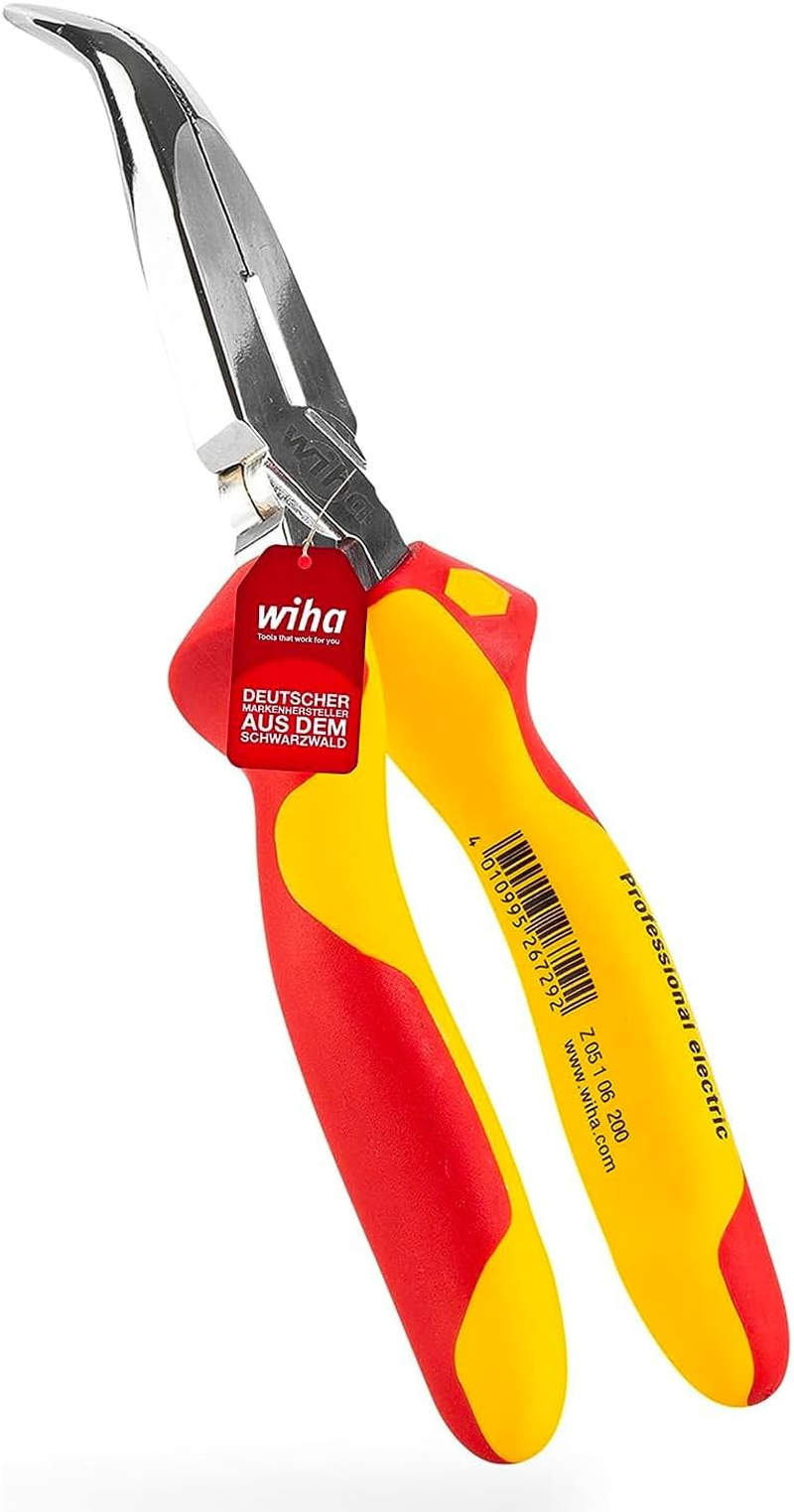 Wiha Flachrundzange Professional Electric Mit Schneide Gebogene Form, Ca. 40&deg; Zuf&uuml;hren Leicht Gemacht 200 Mm Elektrikerzange, VDE Gepr&uuml;ft (27425)