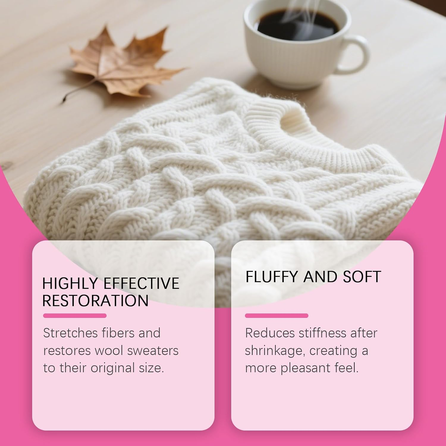 Cashmere Fluffing Agent, Wool Sweater Restoration Solution, Gentle Non-Damaging Formula for Shrinkage Reduction, Softening Treatment, 100Ml