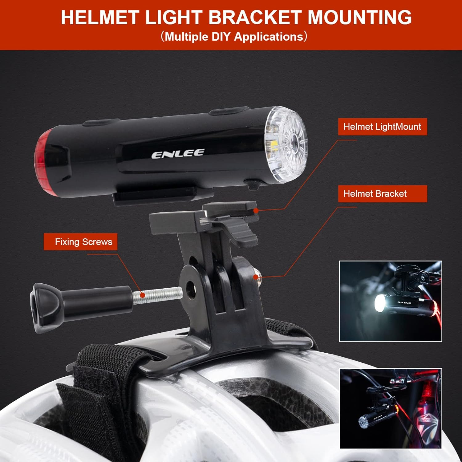 JINKEY Bike Helmet Light Front and Rear Rechargeable LED Bicycle Light IP66 Waterproof Mountain Bike Headlight 5 Warning Light Modes with Bracket Mount for Night Safety Riding image number 5