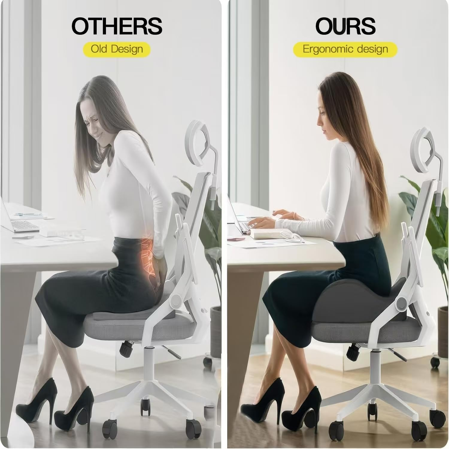 Soopii Seat Cushion for Office Desk Chair,Memory Foam,Sciatica and Tailbone Pain Relief Cushion,Coccyx Cushion for Car,Desk Chairs,Wheelchair,Large