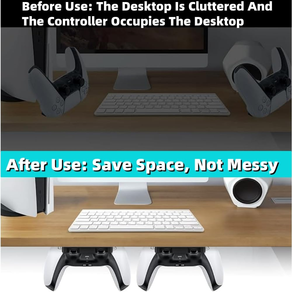 Jindizi 2PCS Under-Desk Controller Holder,Compatible with PS4 Compatible with PS5 ABS Controllers Black,Under Desk Mount image number 5