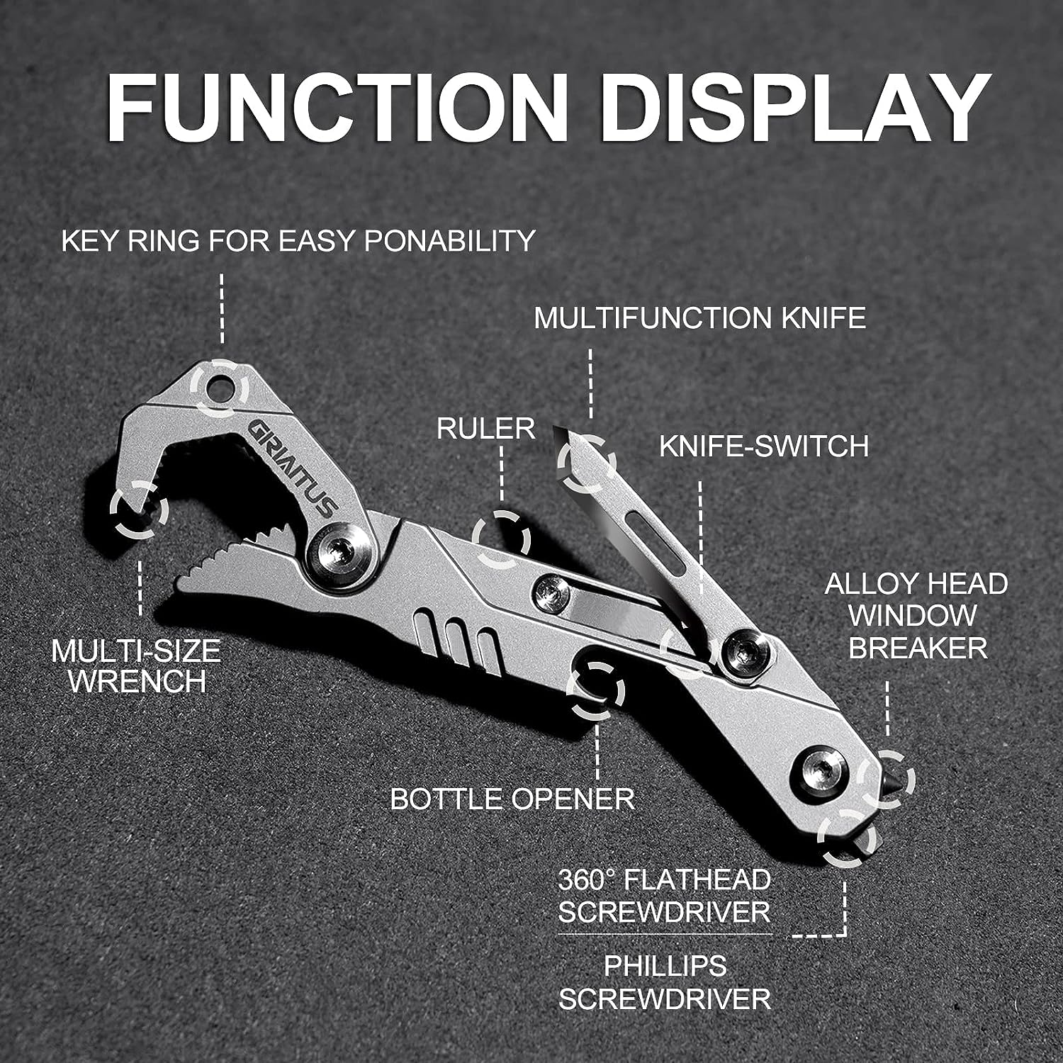EDC Multitool 7 in 1 with Knife, Wrench, Folding Knife, Screwdriver, Bottle Opene, Ruler, Urgent Car Window Breaker and Seatbelt Cutter, EDC Pocket Multi Tool for Gifts for Men (Bright Silver) image number 5