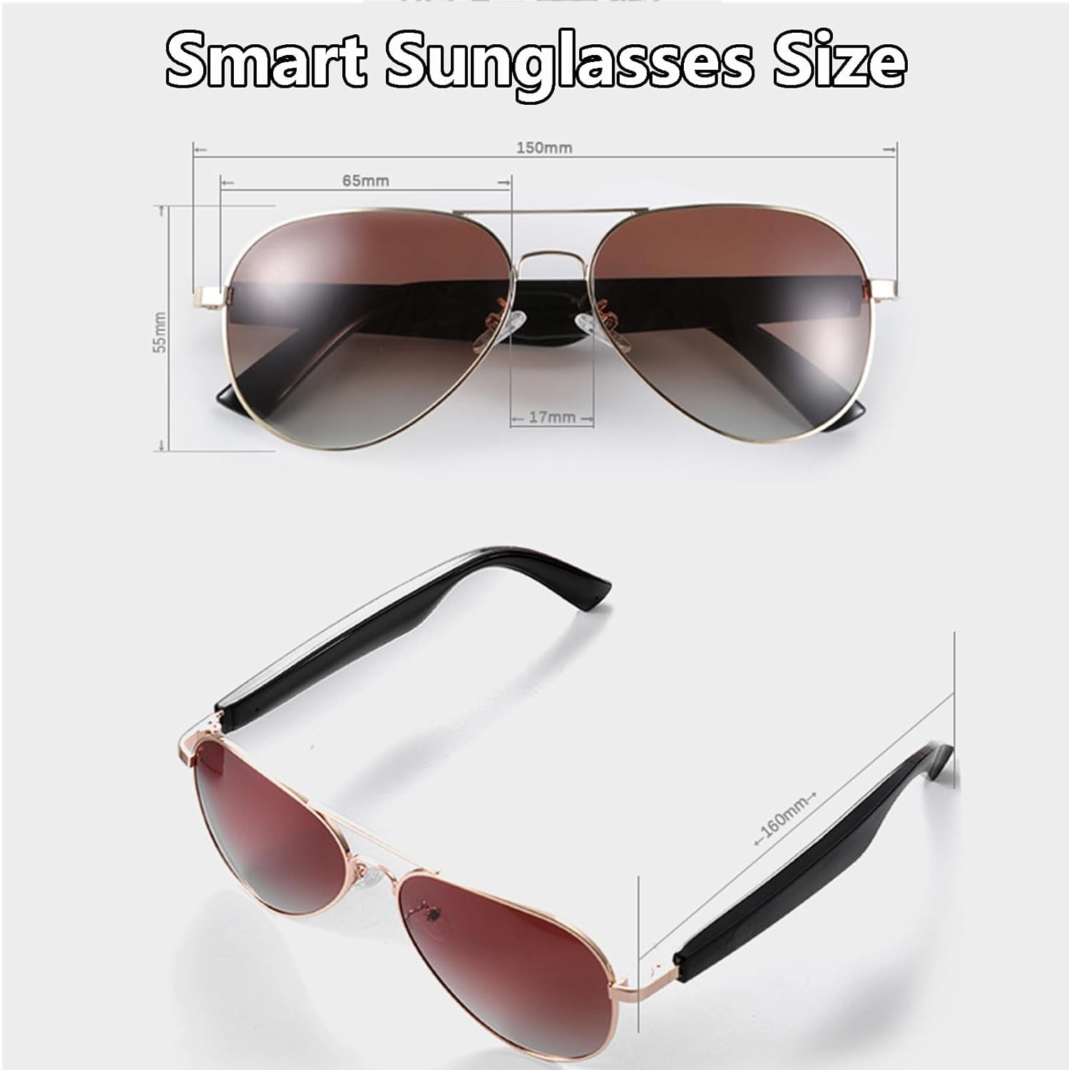 Meagtlva Bluetooth Sunglasses for Men and Women,Fast Charging Smart Glasses with Open Ear Speaker,Touch Voice Contro,Polarized Lens, Hands Free Calling - Brown Sunlens image number 3