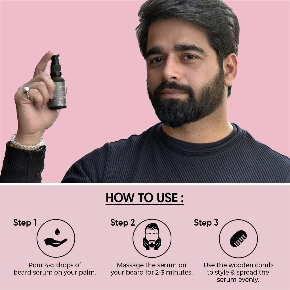 BERKOWITS HAIR & SKIN CLINICS Beard Growth Serum for Men | Promotes Beard Growth | Reduces Patchiness | with Capila Longa, Lemon Oil & Apricot Oil | Alcohol Free | 30Ml image number 4
