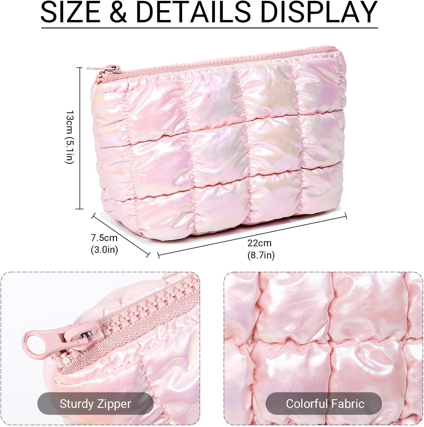 Small Cosmetic Makeup Pouch Bag, Travel Toiletry Bag for Women (Pink) image number 3