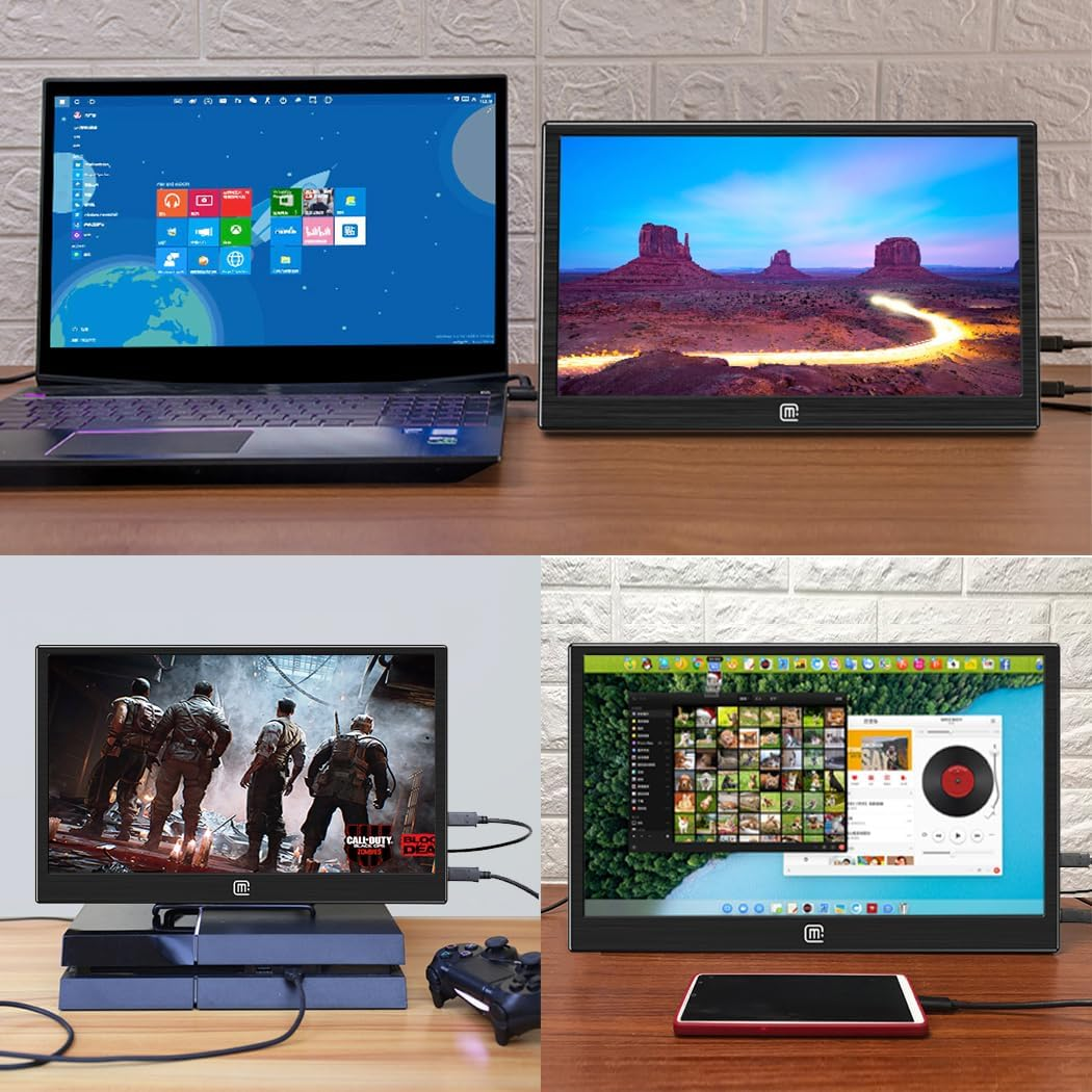 13.3 Inch USB C Portable Monitor, 1080P Mobile Screen with Dual Type-C Mini HDMI, Lightweight, HDR, Narrow Bezel for Laptop PC Phone Mac Surface Game Console image number 2