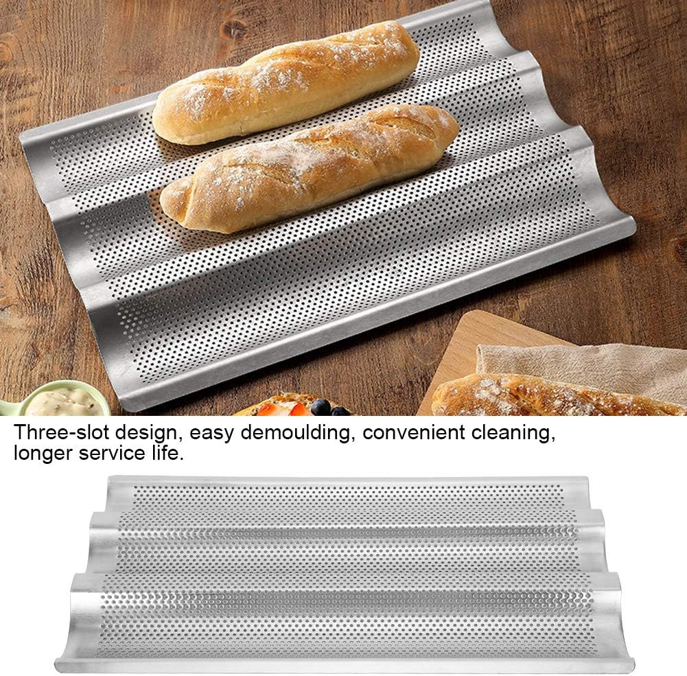 French Bread Baking Mold, 3 Groove Mold Baking Tray Pan, 430 Stainless Steel, with Leak Holes, 15.2 X 9.8In, Easily Make Baguettes image number 1