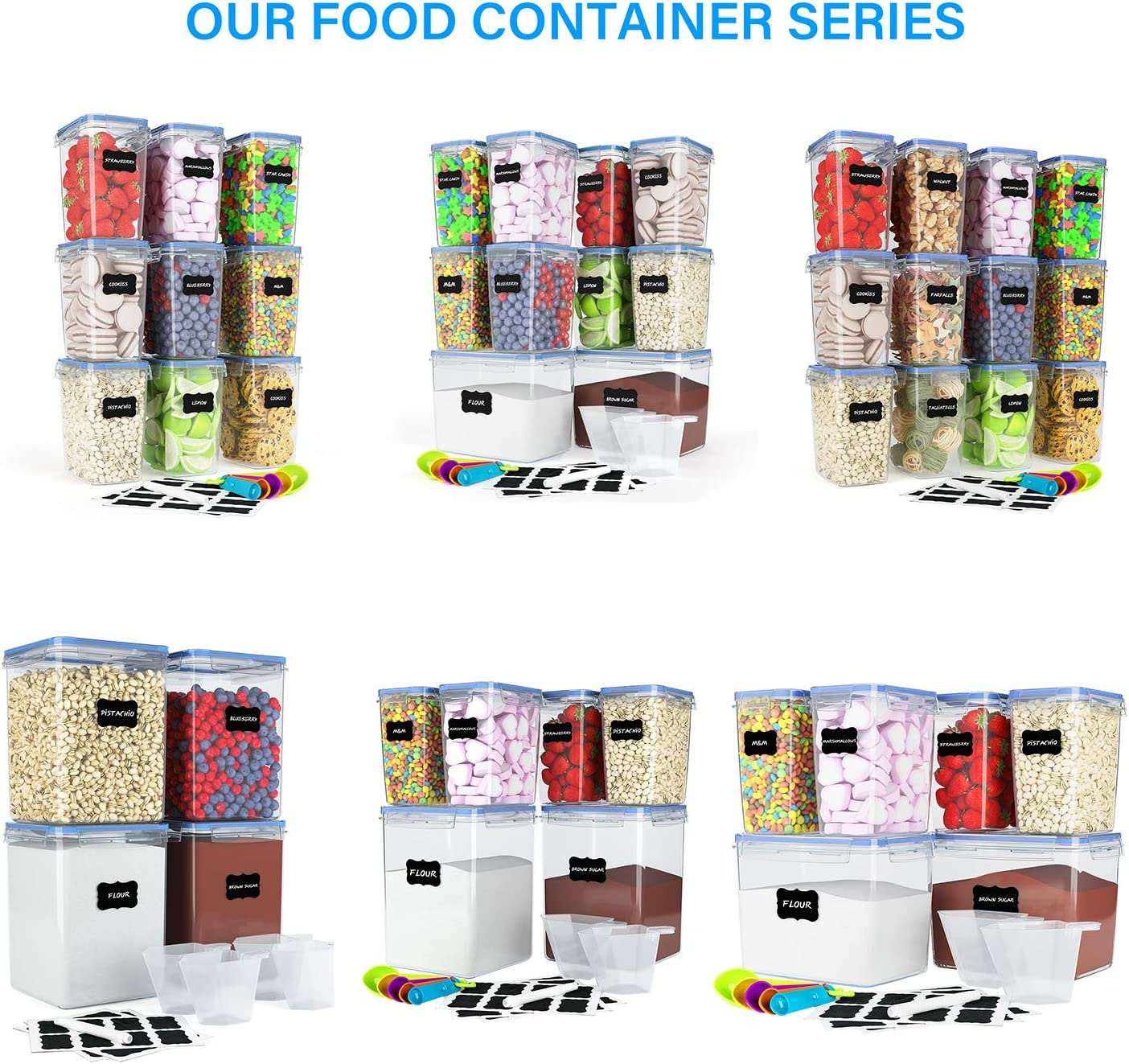 Airtight Food Storage Containers 9 Pieces 1.5Qt / 1.6L- Plastic PBA Free Kitchen Pantry Storage Containers for Sugar, Flour and Baking Supplies - Dishwasher Safe image number 3