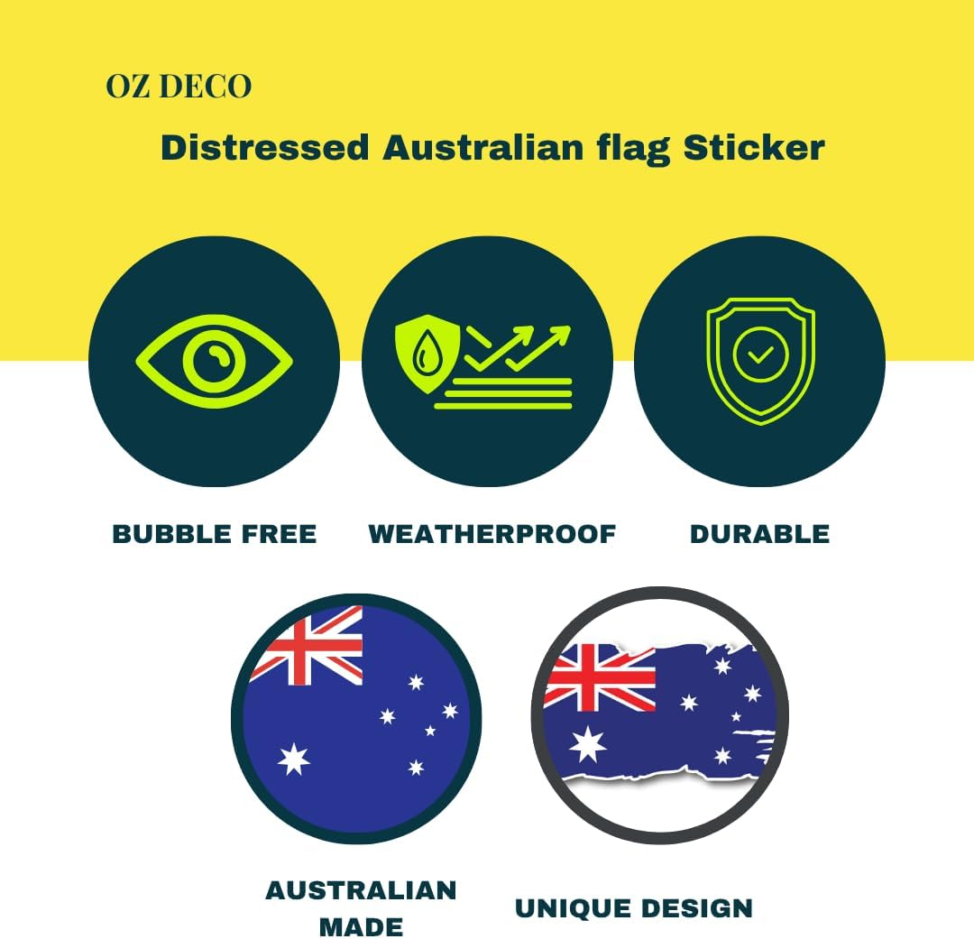 Distressed Australian Flag Car Sticker &ndash; 150X77Mm Weatherproof Vinyl Decal &ndash; Bubble-Free, Peel & Stick &ndash; Aussie Pride Rustic Flag for Cars, Utes, Laptops, Windows &ndash; Australian Made image number 3