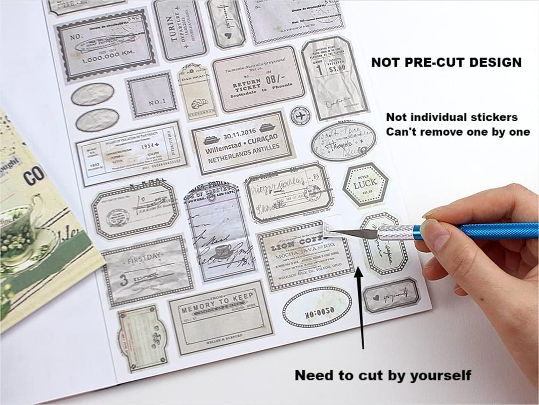 Diuhofart Vintage Scrapbooking Sticker Book for Adults - 800+ Washi Journaling Stickers Ephemera Book for Junk Journal Supplies DIY Crafts Arts Decorative 24 Sheets - Blue Vintage Collection Book image number 5