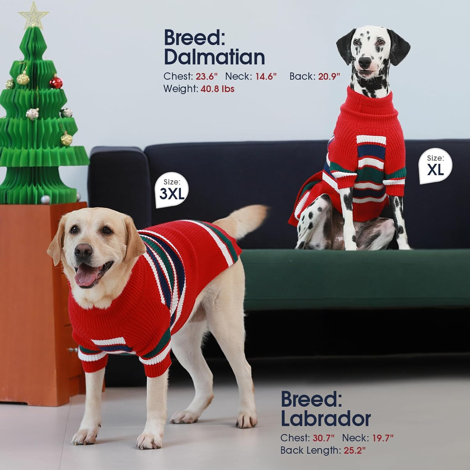 Iecoii XXL Dog Sweaters - Turtleneck Pullover for Extra Large Dogs, Holiday Christmas Dog Sweatshirt for Pitbull, Border Collie, Red image number 4