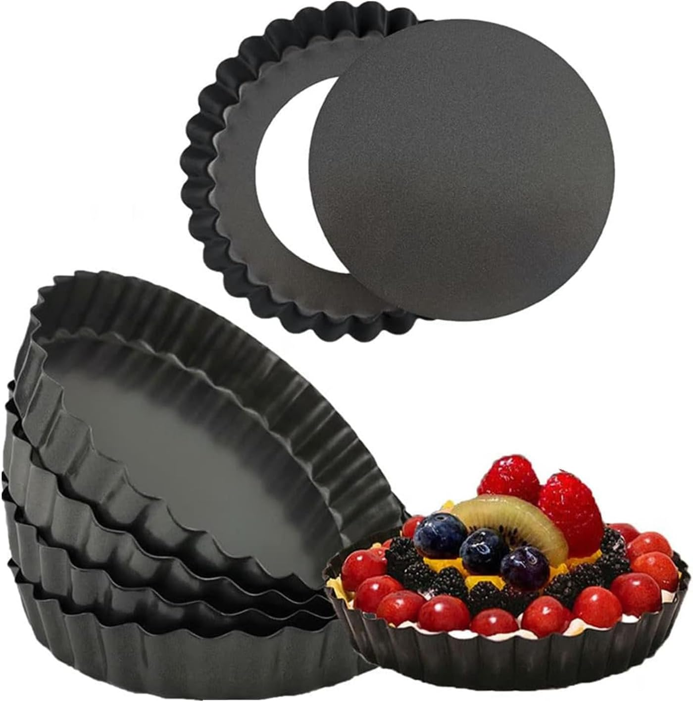 Coehaopike 6Pcs/Set Mini Tart Pan Egg Tart Molds with Removable Bottom Non-Stick Pie Pizza Cake round Mould Tins Tarts Quiche Pan Bakeware image number 5