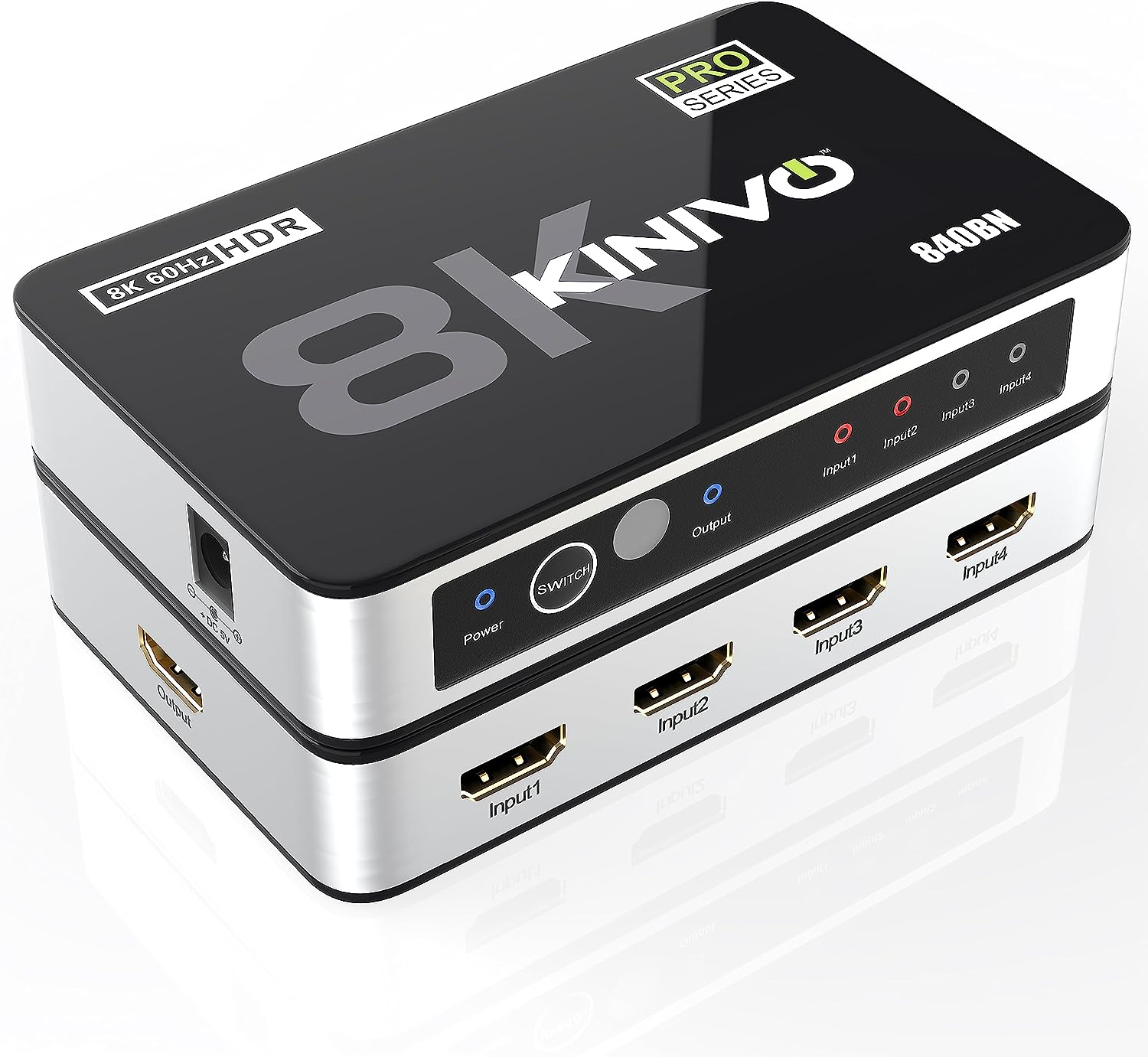 Kinivo 8K HDMI Switch with Remote 4 in 1 Out (4 Port, 8K 60Hz, 4K 120Hz HDMI Switcher, 48Gbps, HDR 10+, Dolby Atmos, HDCP 2.3) - HDMI 2.1 Switch Box Compatible with HDTV, PS5, PS4, Xbox, Apple TV image number 1