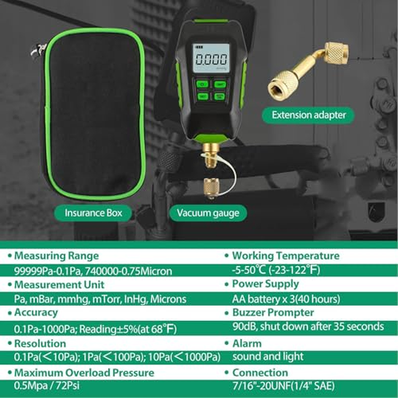 Digital Micron Vacuum 0‑10000Pa, Digital Pressure Tester Meter HVAC IP54 - Backlit Display, 7/16Inch 20UNF Interface for Atmospheric Environment image number 2
