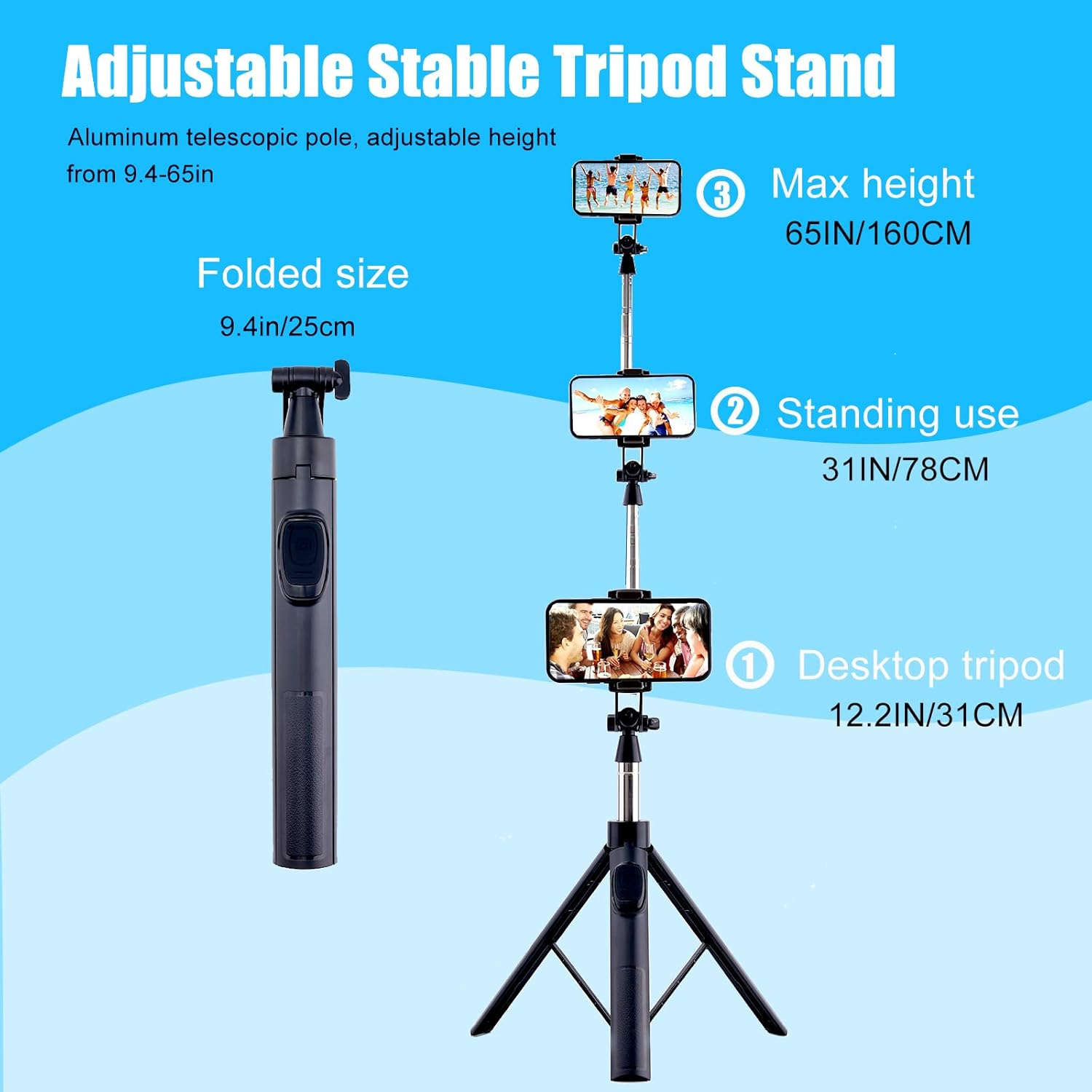 65" Cell Phone Selfie Stick Tripod,Smartphone Tripod Stand All-In-1 with Integrated Wireless Remote,Portable,Lightweight,Extendable Phone Tripod for 4''-7'' Iphone and Android (65&lsquo;&rsquo;) image number 4