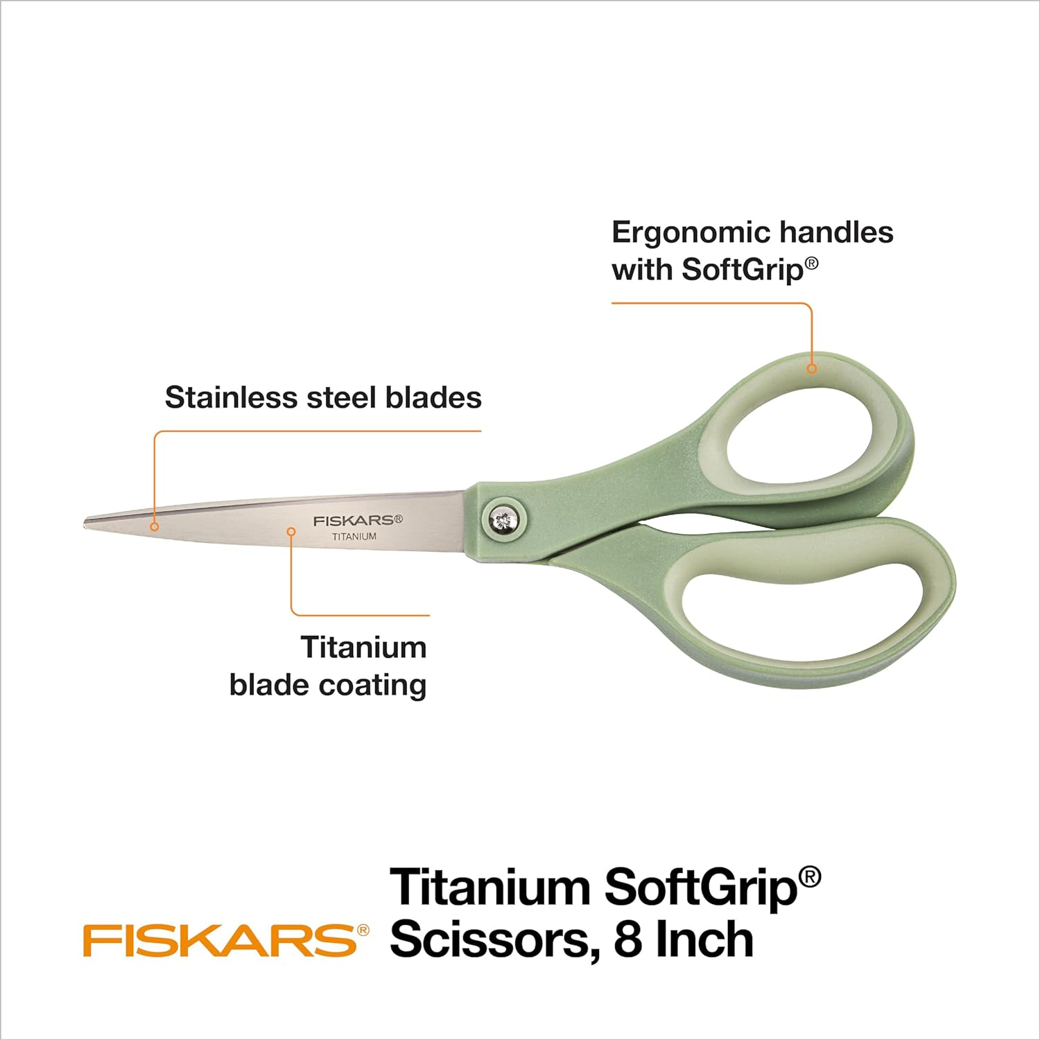 Fiskars Softgrip Titanium Scissors - Contoured Performance All Purpose - 8" Titanium - Straight Paper Scissors for Office, and Arts and Crafts - 3-Count image number 2