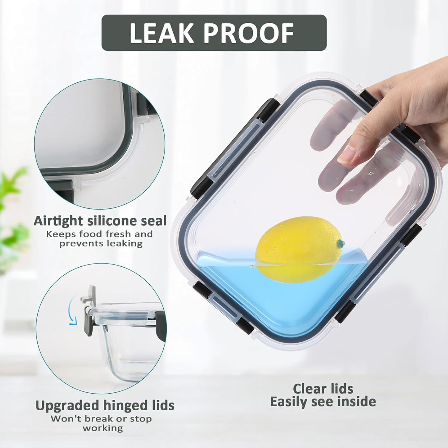 Glass Food Storage Containers Set BPA Free, Airtight & Leakproof Lids, High Borosilicate Glass for Meal Prep, Lunch & Leftovers, Food Safe Kitchen Organization Containers (Transparent 5-Piece Set) image number 5