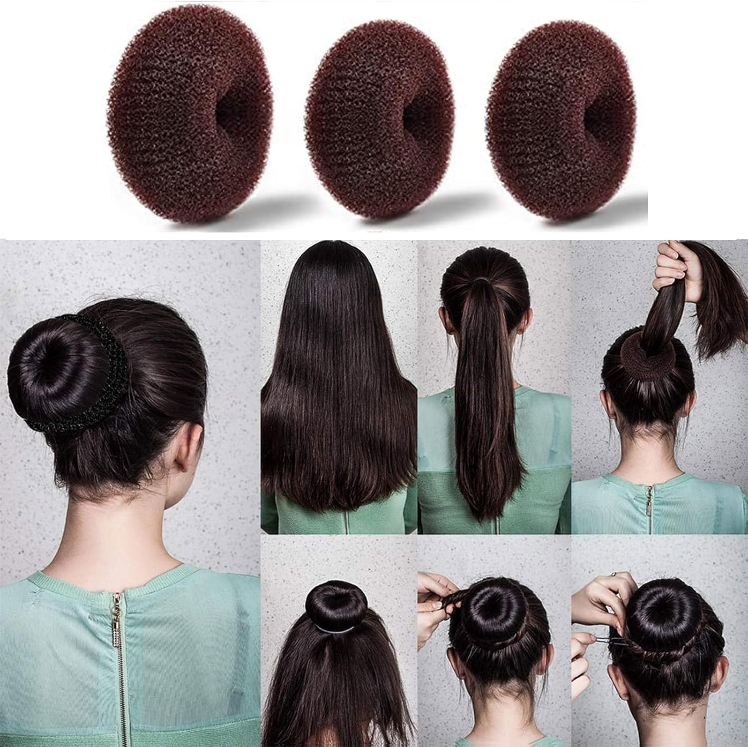 Donut Hair Bun Maker Set - 7 Pieces Ring Style Bun Makers with Elastic Bands & Hair Pins | Easy 5-Second Updos & Secure No-Slip Grip for Women, Teens, Kids | Perfect for School, Party, Wedding, Yoga image number 4