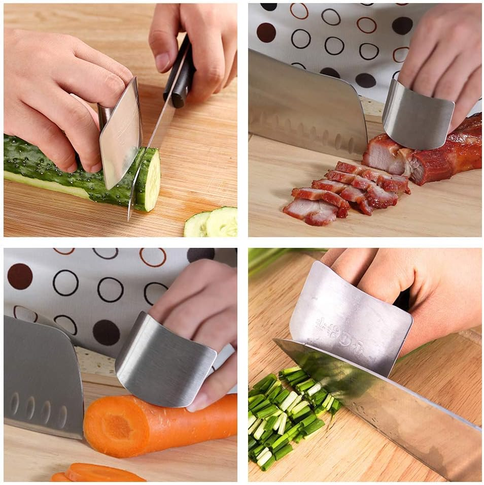 3 Pcs Stainless Steel Finger Guard Cutting Protector, Adjustable Kitchen Safe Slice Tool, Peeling Bean Nut Shells Finger Protector, for Mother Chef Cooking Slicing Dicing and Chopping to Avoid Hurting image number 1