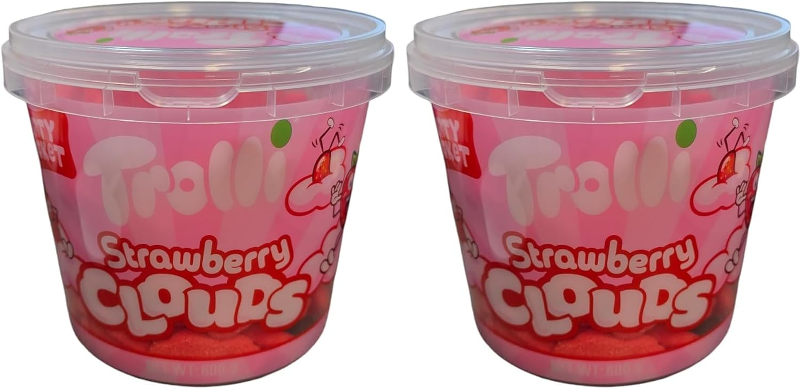 Trolli Strawberry Clouds Gummi Lollies 600 G Tub Soft Strawberry Treats for Sharing and Gifting image number 1
