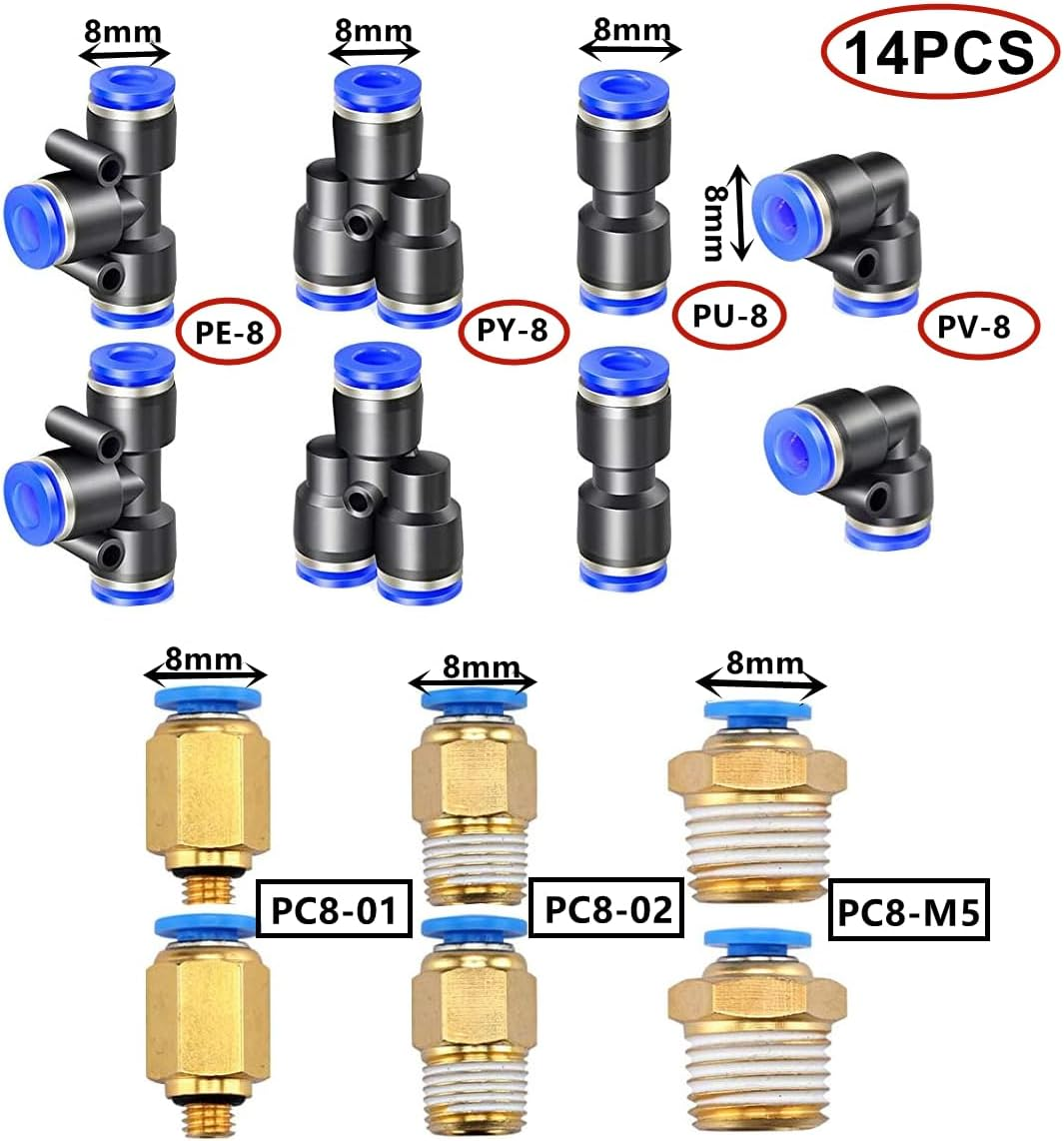 HUAZIZ 10 Metres PU Pneumatic Hose Flexible Compressed Air Hose Outdoor 8 Mm X Inner 5 Mm Black with 8 Pneumatic Connectors Air Push Quick Couplings (Y/T/L/I Shaped) image number 2