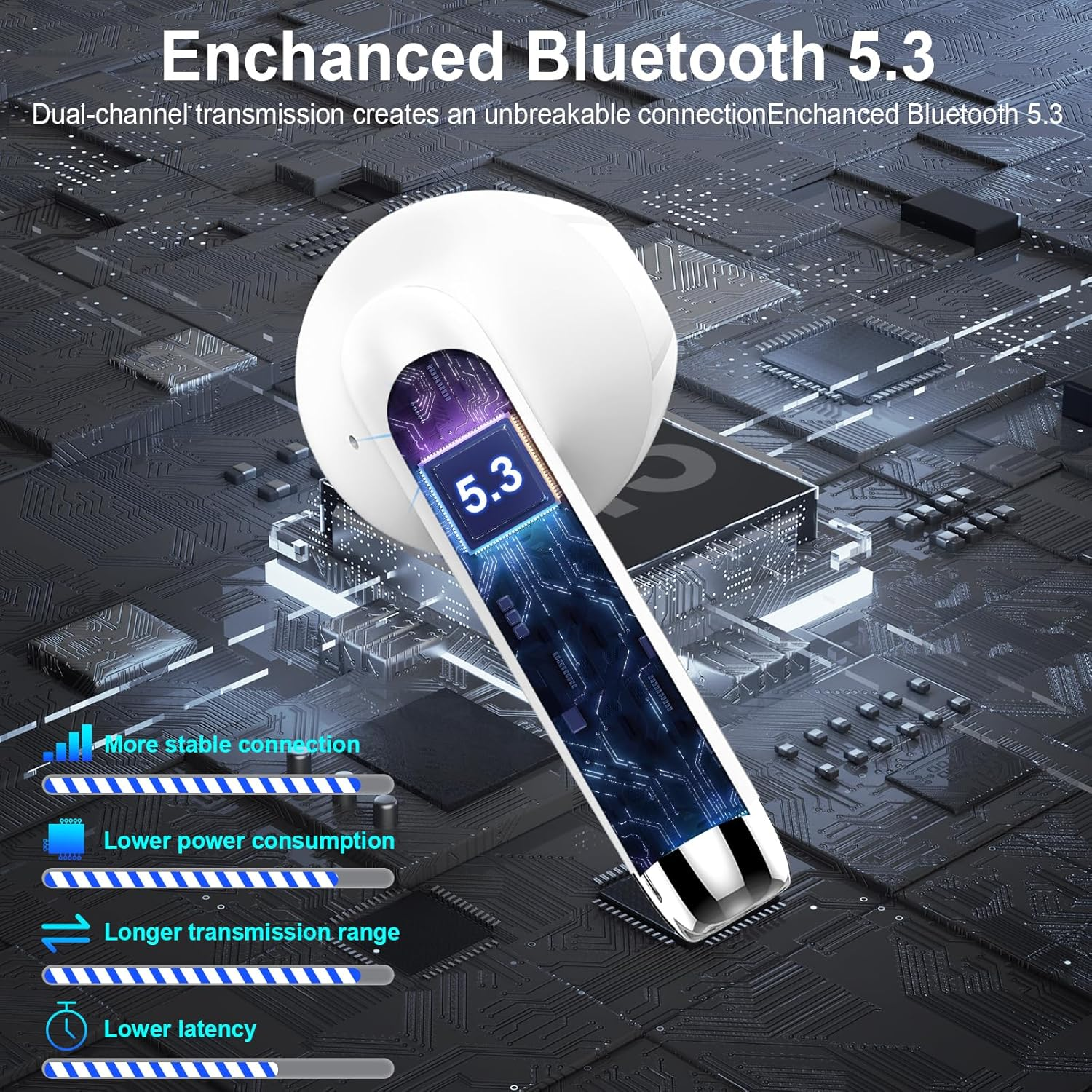 Bluetooth Headphones, Wireless Bluetooth 5.3 In-Ear Headphones with 4 HD Mic, 2024 Wireless Headphones, 42 Hours ENC Noise Cancelling Earbuds, Deep Bass, IP7 Waterproof Earphones, LED Display, USB-C image number 2