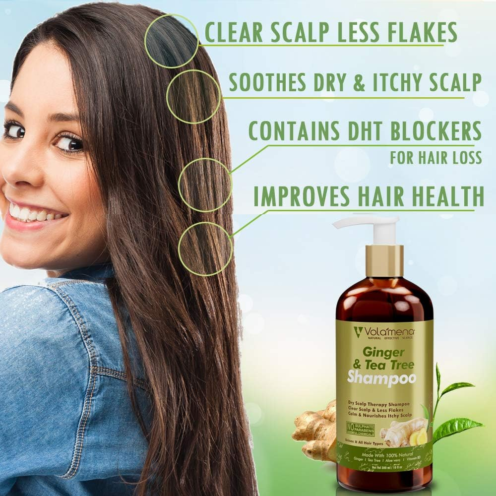 VOLAMENA with DEVICE Ginger & Tea Tree Shampoo with anti Dandruff Active Ingredients 300 Ml 10 Fm Oz image number 1