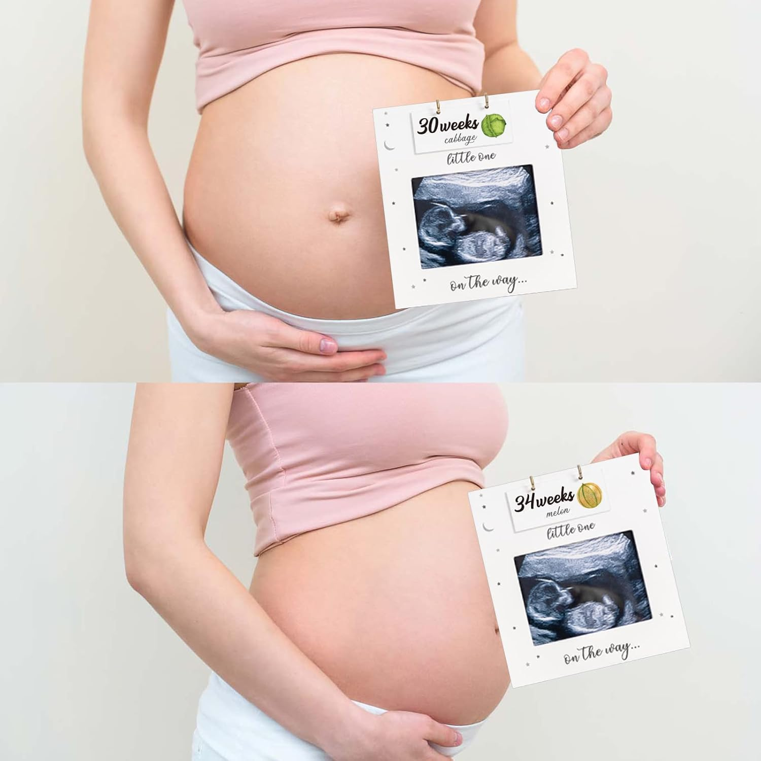 BUULUE Ultrasound Picture Frame, Sonogram Picture Frame with Belly Bump Fruit & Vegetable Signs, Expecting Parents to Be Unique Gifts for Pregnant Women, Pregnancy Milestone to Track Baby Grow, White image number 3