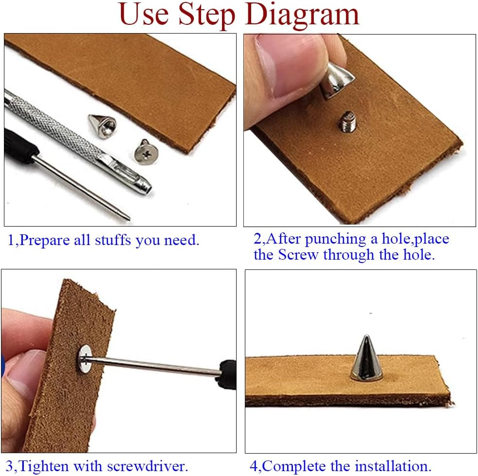 Megoto 100 Sets Cone Spikes Screwback Studs Rivets Metal Spikes Studs for Punk Style Clothing Bullet Shoes Bags Dog Collars Accessories DIY Craft Decoration (Cone 7X10Mm)